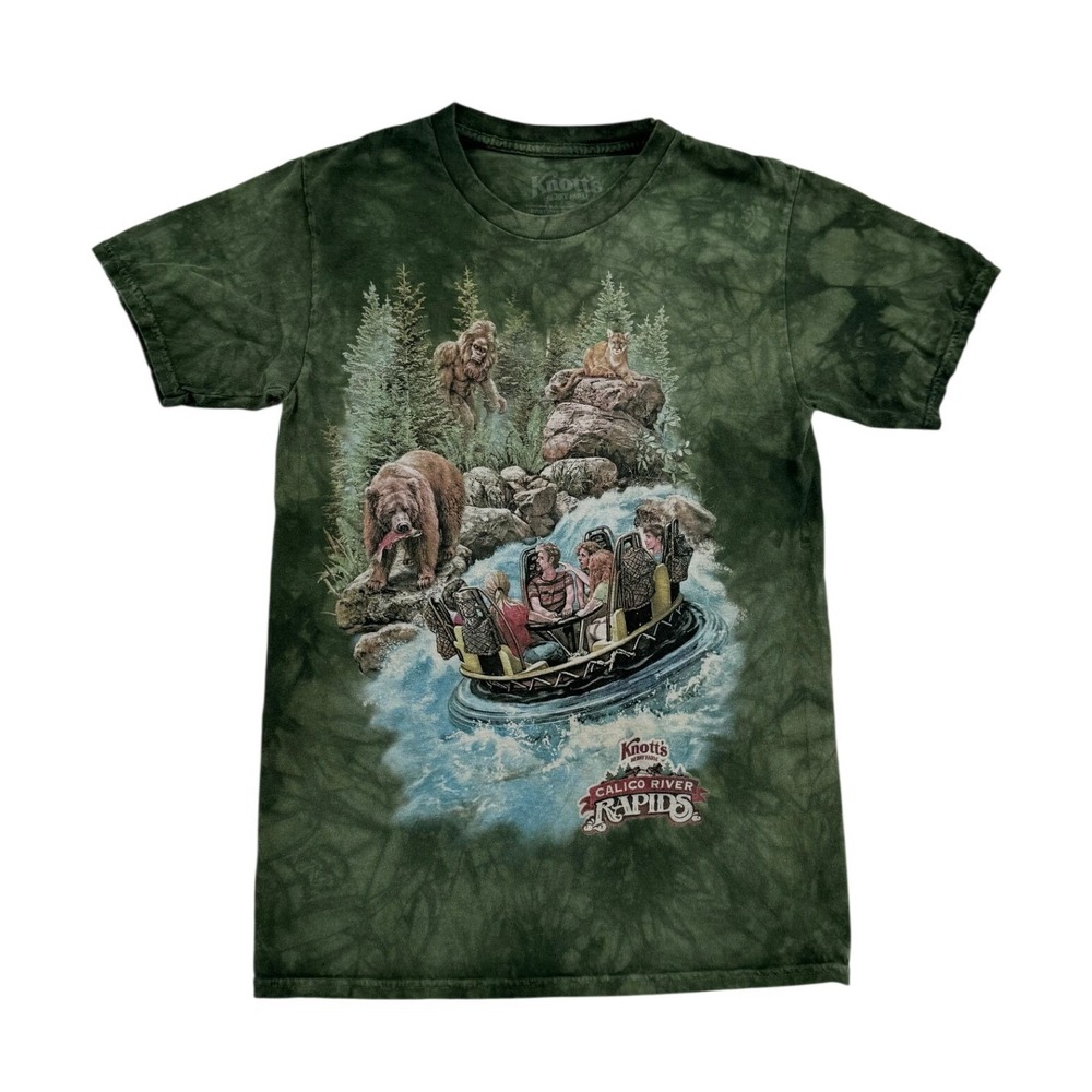 Knotts Berry Farm Calico River Rapids Shirt Men Small Green Tie Dye Bigfoot Bear